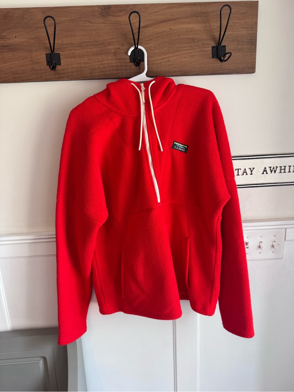 L.L. Bean Red Sherpa Half-Zip Pullover